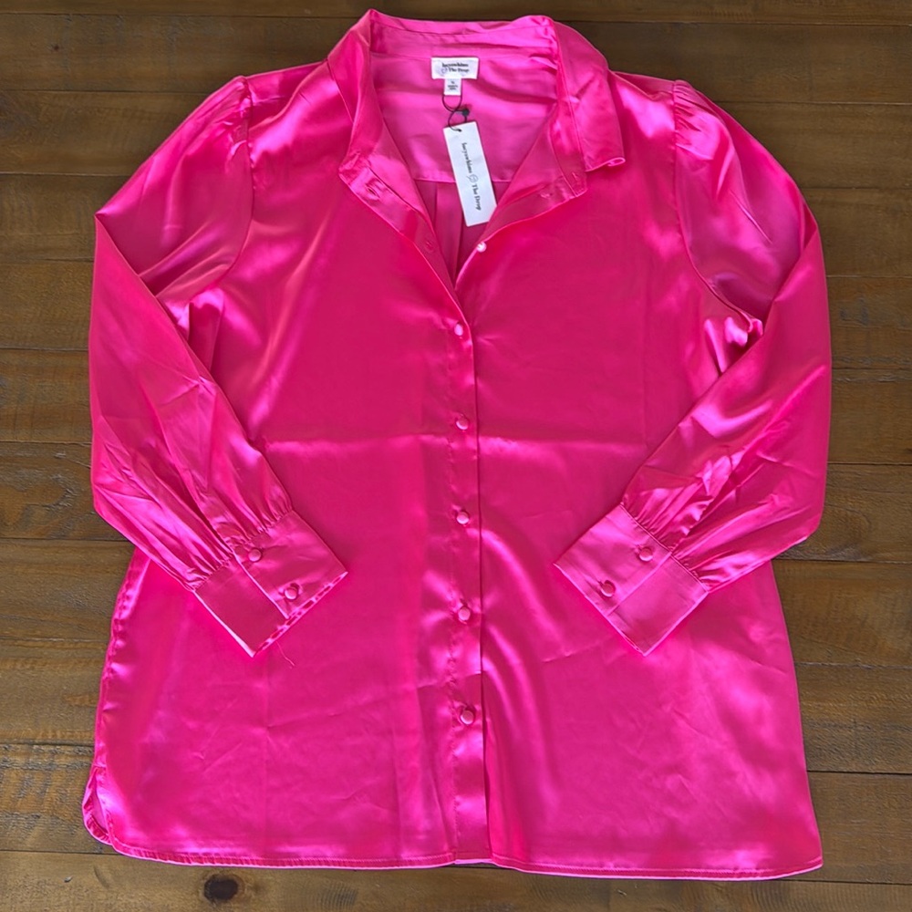 The Drop Hot Pink Satin Button Up